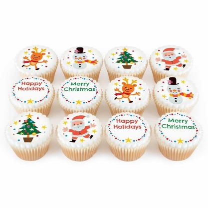 12 Christmas Character Personalised Christmas Cupcakes - Bakerdays