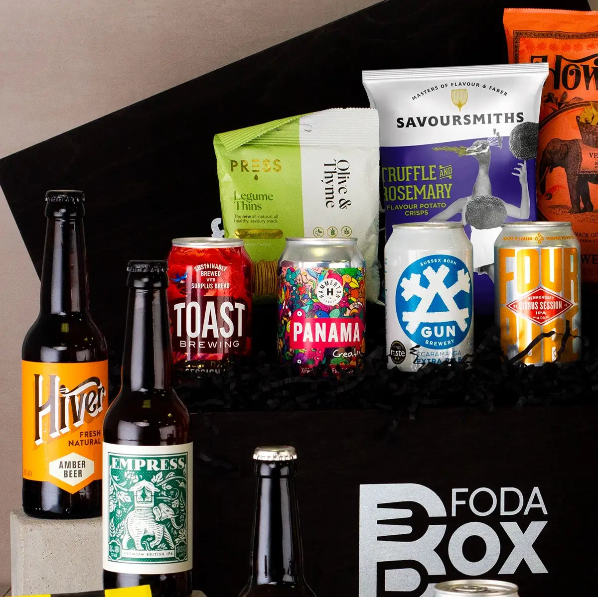 XXL Beer and Snacks Hamper Gift in Luxury Pine Box Close Up