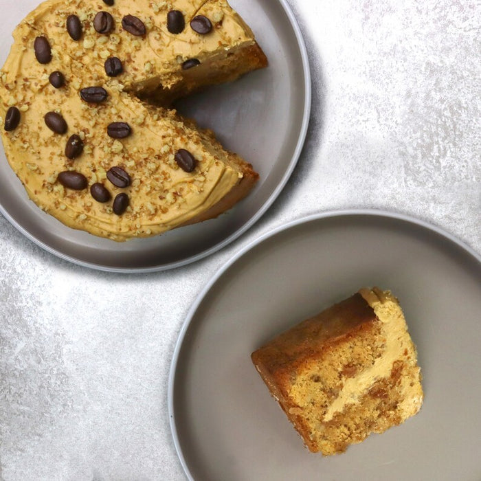 Coffee & Walnut Bento Cake - Bakerdays with a slice cut out