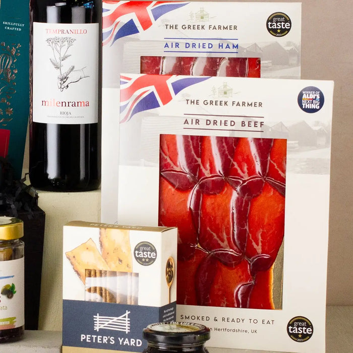 Red Wine, Cheese and Charcuterie Hamper Close Up