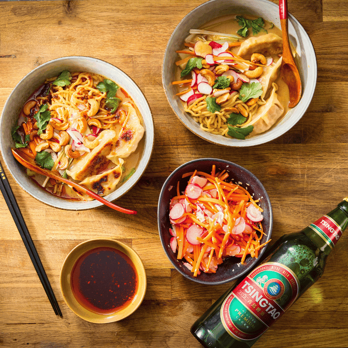 Gyoza Recipe Kit Pak Choi Ramen Noodles with Carrot and Radish Salad Serves 2 Created by MasterChef Finalist Chef Omar Foster - Chefs For Foodies